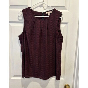 Banana Republic Womens Sleeveless Top‎ Sz 14 Burgundy Black Herringbone  Blouse